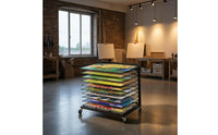 Slanted Shelves Rolling Art Rack Wheeled Art Drying Rack