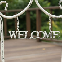 Wrought Iron Design Vintage Flower Pot Stand Bird Accent Metal Planter Stand Detachable Welcome Sign Planter for Patio, Balcony, Entryway