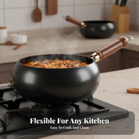Traditional Iron Wok Naturally Non-Stick Deep Round Bottom Wok Iron Stir Fry Pan Even Heat Distribution Versatile for Chefs