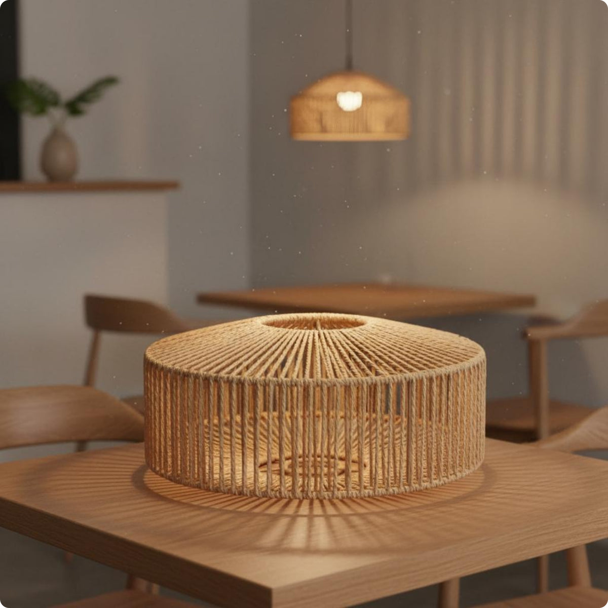Handmade Braided Overhead Shade Rustic Woven Lampshade Textured Rattan Lampshade