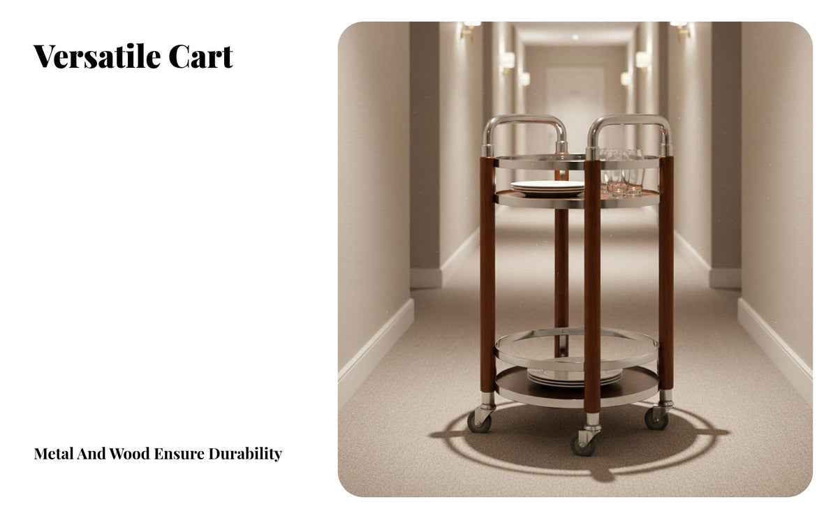 Rolling Beverage Cart Multifunctional Rolling Bar Cart 360-Degree Casters 2-Tier Drink Trolley for Hotel Party Hosts, KTV, Dining Room, Parties