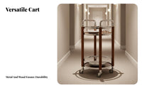 Rolling Beverage Cart Multifunctional Rolling Bar Cart 360-Degree Casters 2-Tier Drink Trolley for Hotel Party Hosts, KTV, Dining Room, Parties