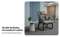 Comfortable Padding Adjustable Recliner With Headrest Reclining Chair Padded Removable pad Folding Seat Includes beverage holder for Office Workers, Homeowners, Dorm Room, resting, Balcony, Backyard