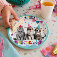 Cat Theme Birthday Party Supplies Set for Kids - Plates, Cups, Napkins, Decorations