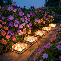Solar Lights Outdoor Garden with Geometric Abstract Art Shape, Garden Lights Solar Powered Waterproof IP55, Clear Cracked Ice Mood Lighting