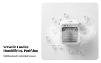 Mini Water-Based Chiller Cools & Humidifies Portable Air Chiller Fan Humidifier Function USB Desk Fan for Students, Office Workers, Dorm Room, Bedroom