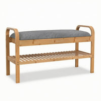 Shoe-Changing Bench Upholstered Shoe Bench Slatted Furniture for Entryway, Mudroom, Hallway