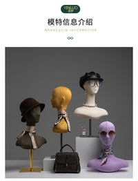 Velvet Head Mannequin Display Stand with Metal Base for Clothing Store