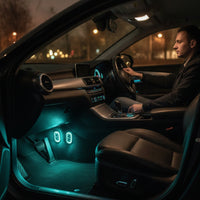 4 Pieces Adhesive Car Ambient Light with Controller Wireless Car Interior LED Lights Rechargeable Interior Ambient Lighting Kit Dynamic Modes for Footwells