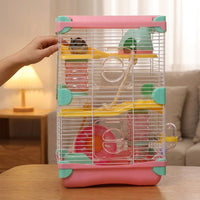 Hamster Cage 2-Level Villa with Handle and Tunnels, Multi-Level Dwelling Suitable for Hamsters, Secure Space for Small Gerbils