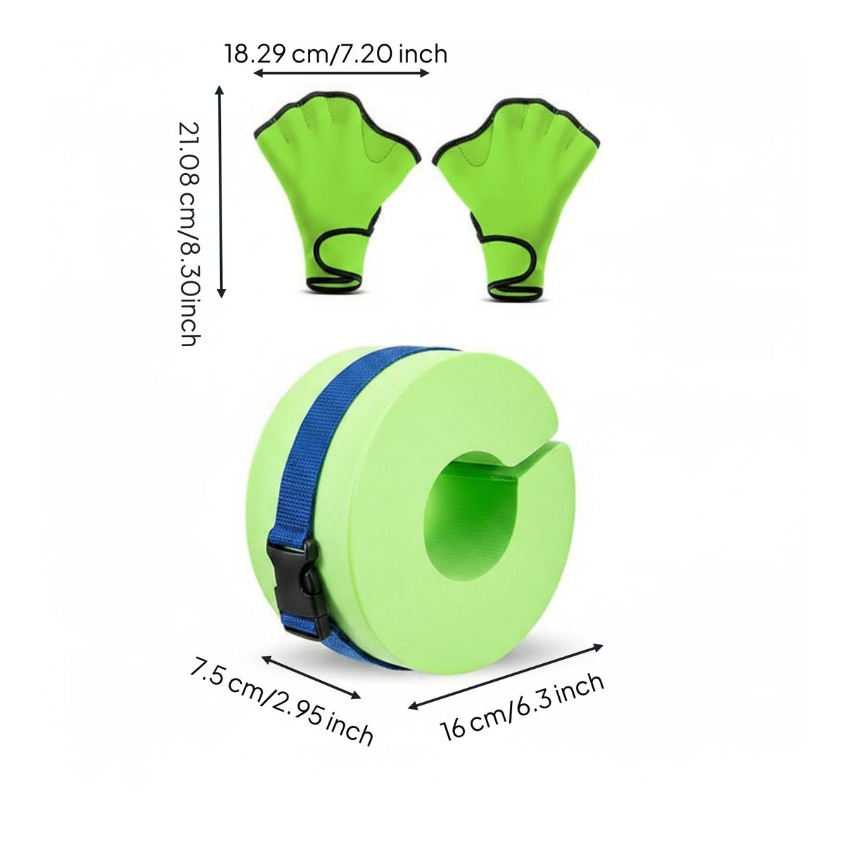 EVA Foam Hand Paddles Adjustable Straps Swim Hand Paddles Soft Rounded Edges Swim Buoyant Rings Vibrant Green