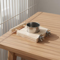 Easy to Clean Parrot Perch Feeder Removable Bowls Enclosure Mounted Bird Feeder Perch Space Saving Parrot Food and Water Bowl Stand Natural Wood for Parrots, Cockatiels, Small Birds, Aviary