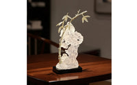 Resin Stone Ornament with Crystal Base Gold-Toned Metal Leaf Sculpture Artistic