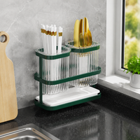 Carbon Steel Kitchen Utensil Holder, Double Compartment Cutlery Drainer, Countertop Storage, Modern Design