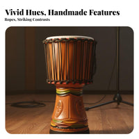 Professional Performance Grade Rope-Tuned Djembe Goatskin Drumhead Percussion Instrument Goat Skin Head Hand Drum Solid Wood Body for Performers, Music Enthusiasts, Live Performances, Studio Recording, Outdoor Gatherings, Home Decoration