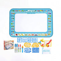 Messmessless Water Drawing Mat with Pens Lightweight Water Doodle Mat with Stamps Wipe-Clean Learning Toy Outdoor for Toddlers, Floor Play