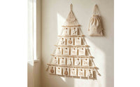 Bohemian Boho Christmas Tree Wall Hanging Handmade Macrame Christmas Tree Reusable Cloth Advent Calendar with Pockets Woven for Families, Apartments, Classrooms