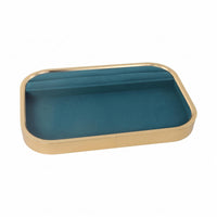 Rectangular Jewelry Tray Peacock Blue Gold Frame Jewelry Tray Home Decor Rounded Corners Small Accessories