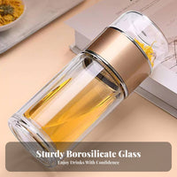 Leak-Proof Tea Water Separation Bottle Leakproof Glass Tea Infuser Bottle Heat Resistant for Office Workers, Commuters, Home, On the Go, Car