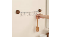 Wall Kitchen Utensil Hanger with Eight Hooks Space-Saving Stainless Steel Utensil Rack with Wood End Pieces Rustproof Organizer for Entryway