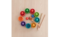 Balls in Cups Toy with Serving Utensil Educational Wooden Sorting Toy with Cups Rainbow Developmental Sorting Set Tray for Homeschool, Classroom
