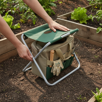 Foldable Outdoor Storage Stool with Detachable Canvas Bag for Fishing & Gardening Tools