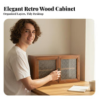 Desktop Display Cabinet with Glass Small Size Wooden Countertop Cabinet Particle Proof Glass Door Organizer Sturdy Wood