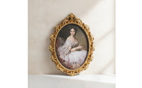 Oval Picture Frame Gold-Finish Oval Frame with Scroll Relief Vintage-Style for Decorators, Living Room