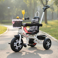 Push Handle Tricycle Parent Controlled Steering Infant Pedal Bike Lightweight & Portable Convertible Pushchair Trike for Young Children, Infants