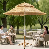 Tiki Umbrella with Tilt Double-Layer Thatch Parasol Tiltable Straw Umbrella for Patio, Poolside, Garden
