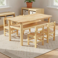 Rounded Corners Solid Wood Kids Table and Chair Set Safe Design Kindergarten Classroom Table Easy to Clean Wooden Craft Desk and Chair Set for Students, Toddlers, Daycare, Playroom