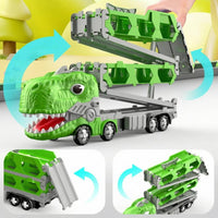 Double-Form Dinosaur Carrier Truck Convertible Dino Race Track Truck Alloy