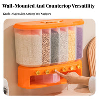 Drill-Effortless Installation Multi-Grid Rice Storage Box Large Capacity Wall-Mounted Rice Dispenser Adjustable Compartments