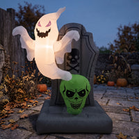 Lighted Inflatable Tombstone with Ghost Outdoor Inflatable Ghost with Tombstone Spooky Inflatable Halloween Decoration Scary for Lawn