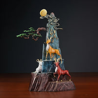 Mountain Sculpture with Goats Collectible Three Caprine Figures Sculpture Textured Caprine Ornament for Homeowners, Collectors, Office