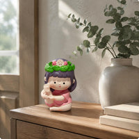 Seated Meditation Girl Figurine Leafy Crown Decorative Meditation Girl Figurine