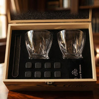 Gift Box with Whisky Gift Set for Birthday Gifts, Premium Wooden Box with 2 Whisky Glass and 8 Whisky Stones, Dad Birthday Gift for Him, 14pc