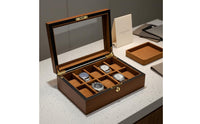 Watch and Jewelry Organizer Box Elegant Wood Grain Coating 2-Layer Watch and Jewelry Holder Soft Velvet Lining for Men