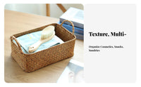 Woven Box with Lid Japanese aesthetic Storage Basket Sturdy Construction for Desktop