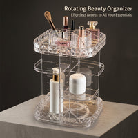 360 Rotating Makeup Organiser Storage, Clear Acrylic Multi Compartment Cosmetic Box, for Vanity Table Bedroom Dresser