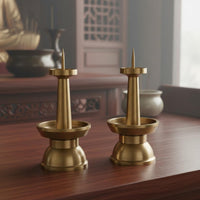 Intricate Carvings Altar Candle Stand Smoothly Polished Lotus Candle Holder Brass Candlestick for Buddhists, Temple, Meditation Room