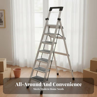 Foldable Folding Step Stool Space Saving Portable V-Shaped Ladder Non-Slip Feet V-Shaped Step Ladder Sturdy Construction for Homeowners, DIY Enthusiasts, Indoor, Kitchen, Garage, Office