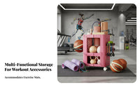 Exercise Mat Storage Rack Large Capacity Home Gym Storage Cart Sports Equipment Cart Lockable Casters Fitness Equipment