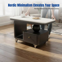Cream Style Movable Sintered Stone Coffee Table for Living Room, Small Space