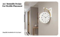 Double Sided Wall Clock Modern Nordic Design Silent Home Decor for Living Room, Hallway, Office