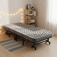 Foldable Single Folding Bed Multi-Functional Portable Rest Bed Heavy Duty Frame Rollaway Cot Lockable Wheels for Guests, Hospital