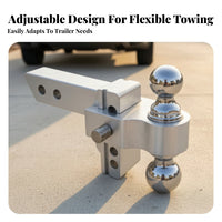 Double-Ball Hitch Aluminum Alloy Adjustable Trailer Hitch Ball Mount Locking Pins Tow Bar Polished