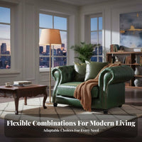 Genuine Leather emerald Button-Tufted Sofa Oil Wax Finish Button-Tufted Settee Vintage design Living Room Furniture timeless outline for Interior Designers, Apartment Dwellers, spirits Bar, Hotel Lobby, Office, Bedroom