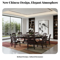 Round Dining Table Carved Details Round Wooden Dining Set Sturdy Solid Wood Table and Chair Set for Families, Homeowners