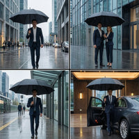 Stormproof Automatic Umbrella with Cover Waterproof Long-Handle Umbrella Heavy Duty Large for Business Professionals, Commuters, Daily Commute